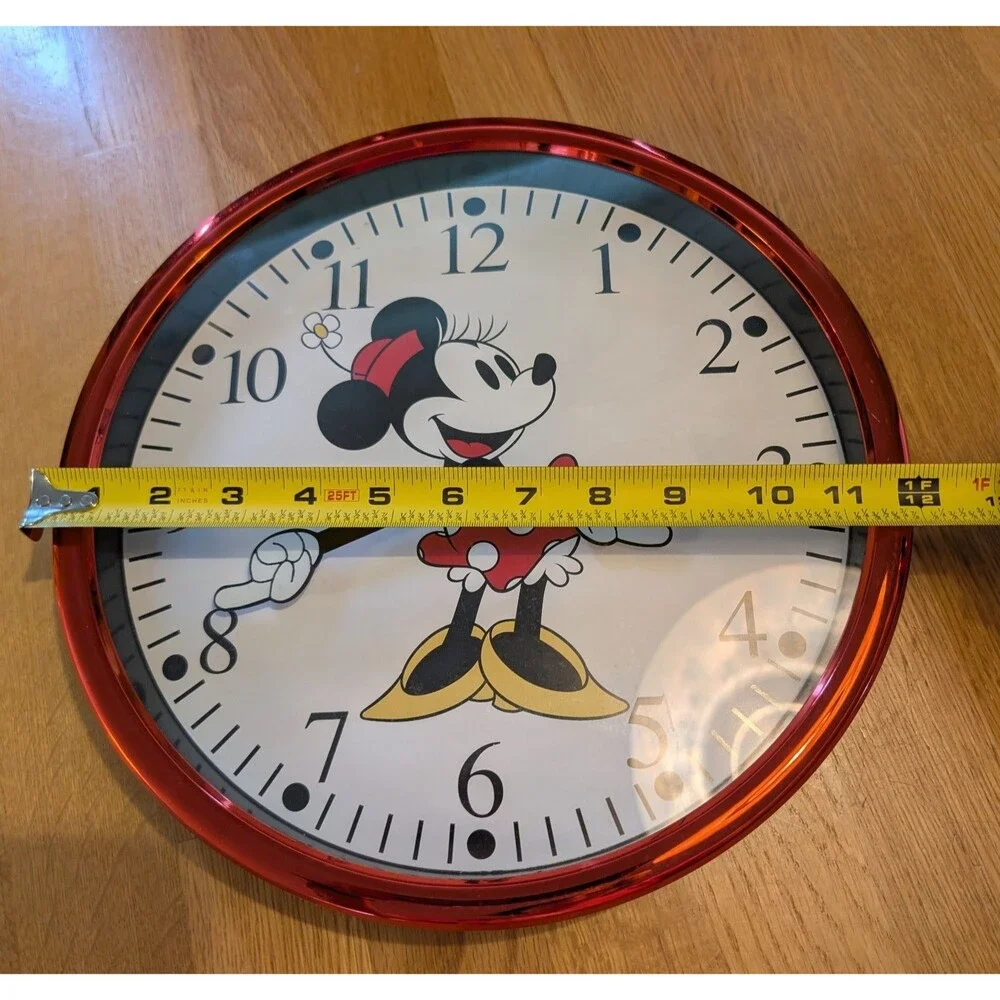 Disney Minnie Mouse Analog Display 12” Wall Clock Metallic Red Works Great!
